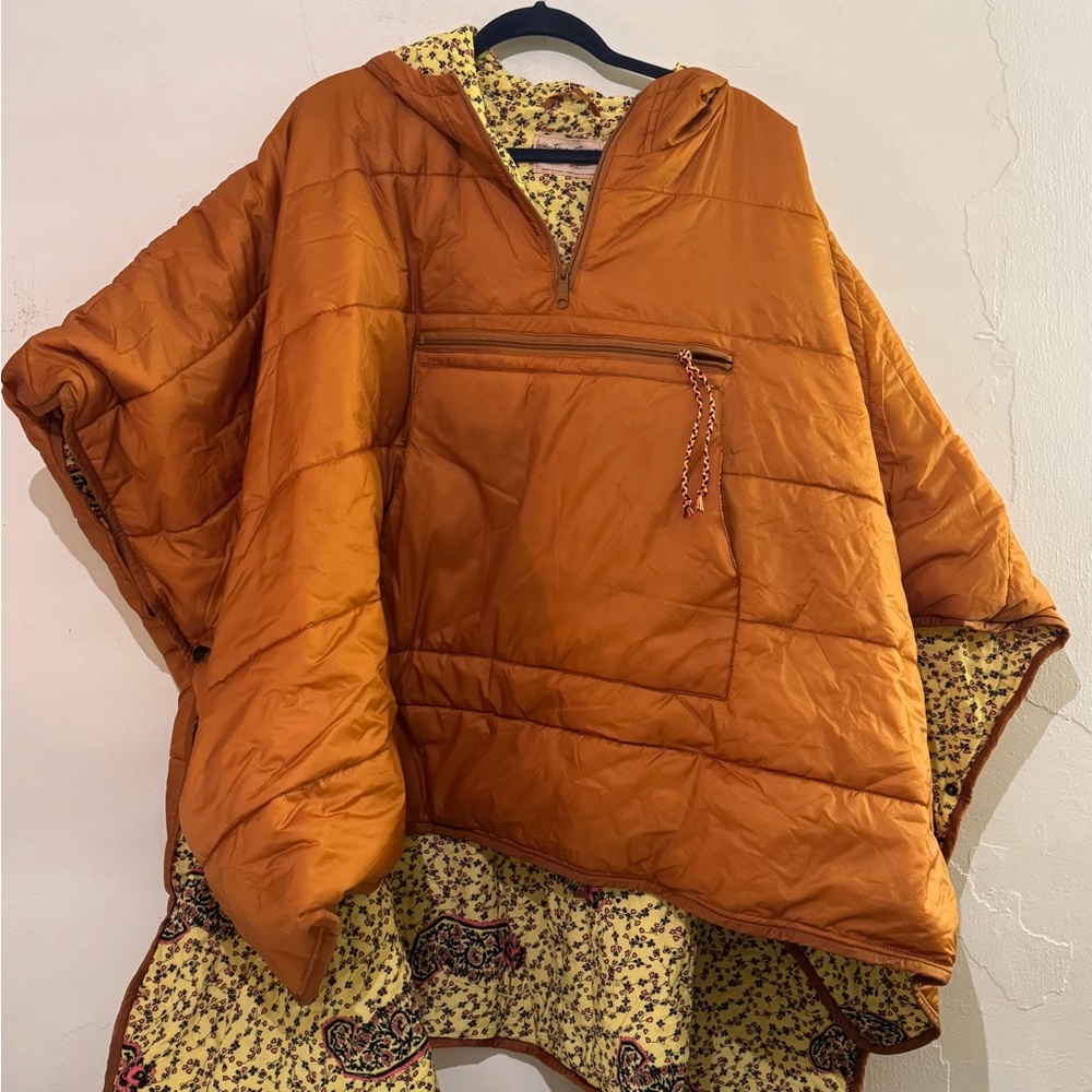 Free People Rust Poncho with Floral Interior